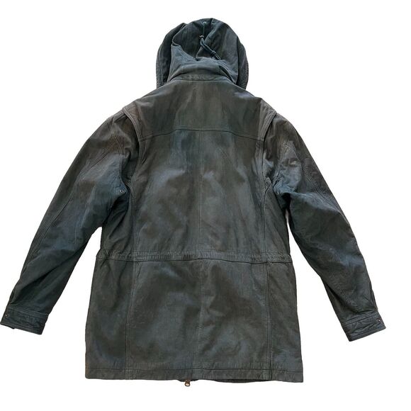 Vintage 80s 90s Grunge 100% Leather Worn Forest Green Heavy Coat Jacket Men's M - Picture 7 of 14